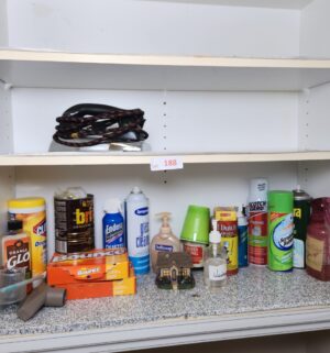 a188- cleaning products & misc items in two cabinets