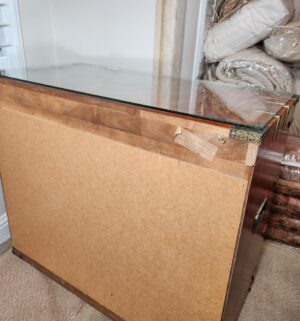 a207- vintage Pulaski Burlwood campaign style chest of drawers. - Image 6