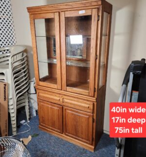 a218- 1 piece Lighted China Hutch. Great Shape