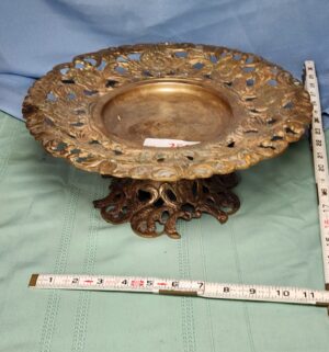 a253- Vintage brass pedestal tray