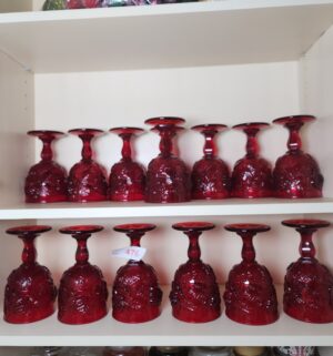 a476- Madonna Inn Wild Rose Ruby Red Goblets