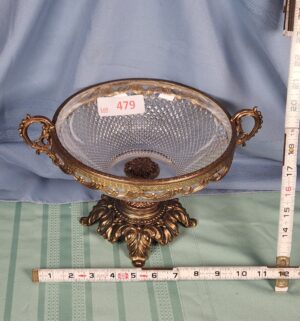 a479- French gilt filigree metal and crystal cut compote