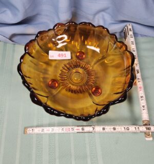 a491- Indiana Glass Company Amber Sunflower Serving Bowl
