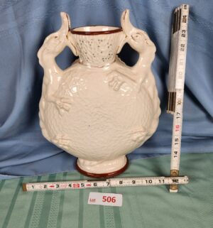 a506- 19th Century ENGLISH Majolica Polychrome Ceramic Vase Serpents Handles - Image 3