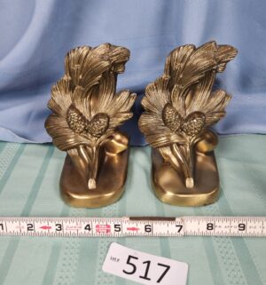 a517- vintage PM Craftsman solid brass pine cone bookends