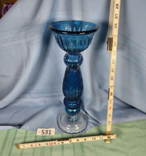 a531- vintage aqua blue hand-blown glass vase