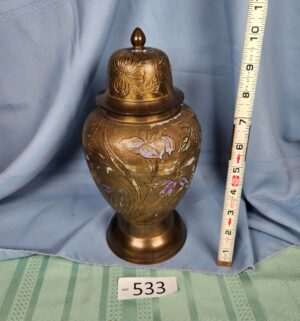 a533- Art Nouveau style brass urn with a lid