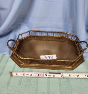 a548- vintage brass faux bamboo serving tray