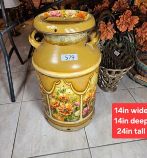 a579- vintage may fair hand-painted milk can
