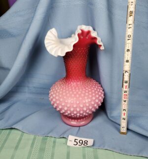a598- Fenton Cranberry Opalescent Hobnail Vase