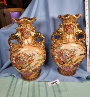 a600- hand-painted Satsuma-style porcelain vases
