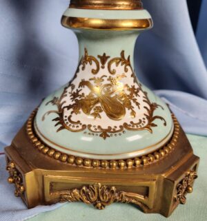 a603- pair of antique French Sevres-style porcelain vases, gilt bronze mounts, hand-painted scenic vignettes - Image 8