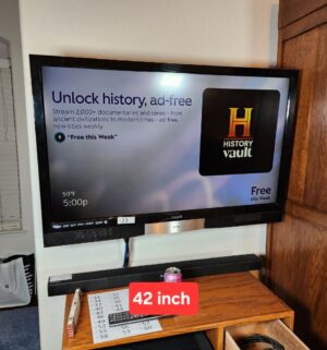 b23- 42in Vizio TV w/ stand & wall mount. Buyer to un-install