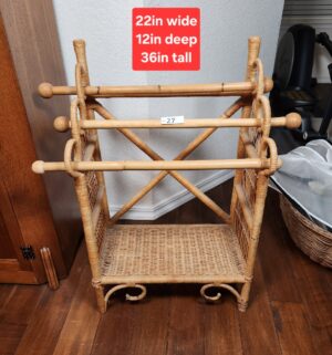 b27- natural rattan and bamboo bar cart with shelves and towel bars
