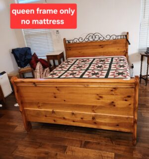 b33- Knotty Pine Queen Bed Frame Only. NO Mattress