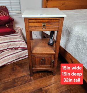 b36- Marble Top Antique French Oak Bedside Table