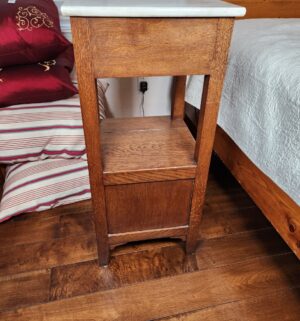 b36- Marble Top Antique French Oak Bedside Table - Image 4
