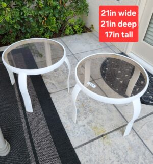 b113- pair of glass top patio end tables