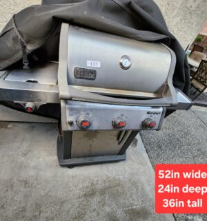 b137- Weber Spirit Stainless BBQ w/ cover. No tank