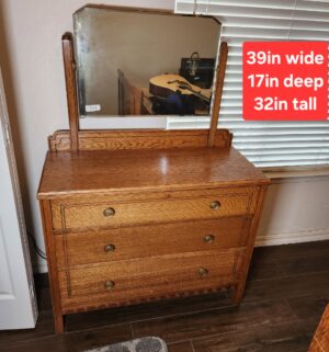 b201- antique tiger oak vanity dresser