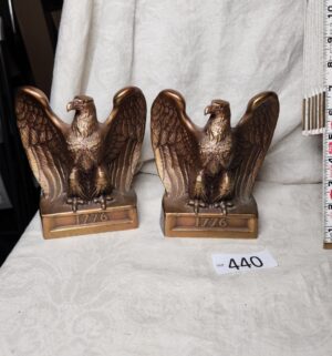 b440- 1776 American Bald Eagle Bookends. Cast Bronze
