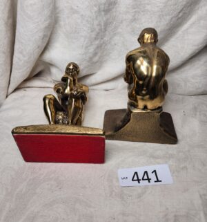 b441- Vintage The Thinker Cast Bronze Bookends - Image 3