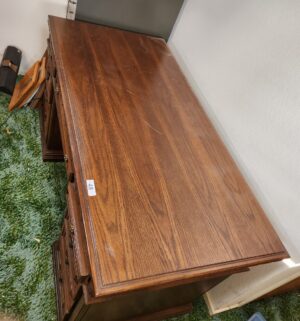 c48- mid century executive desk with lattice front. Very unique. Great statement piece - Image 2