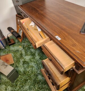 c48- mid century executive desk with lattice front. Very unique. Great statement piece - Image 5