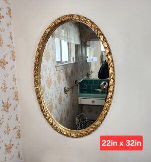 c64- mid century gold frame oval mirror. Wooden frame - Image 1