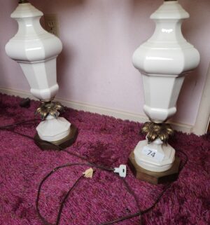 c74- pair of vintage Stiffel white enameled brass table lamps - Image 2