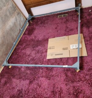 c84- Queen or full adjustable bed frame w/ wooden wheels. No headboard, no bed - Image 1