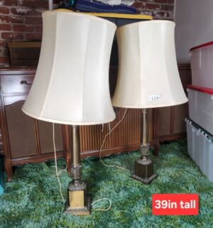 c124- vintage brass-finish Stiffel candlestick table lamps - Image 1