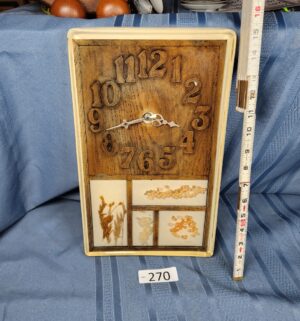 c270- mid-century modern woodgrain wall clock with dried floral resin accents