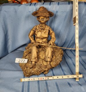 c272- vintage boy fishing statue, fabric figurine - Image 1