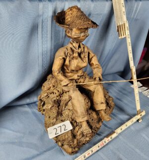c272- vintage boy fishing statue, fabric figurine - Image 2