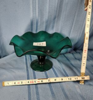 c282- Blenko art glass green pedestal bowl