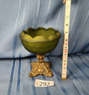 c292- Hollywood Regency satin glass and brass pedestal compote