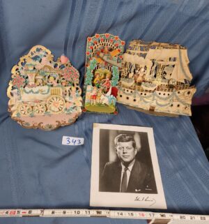 c343- victorian era fold out valentine cards, JFK portrait - Image 1