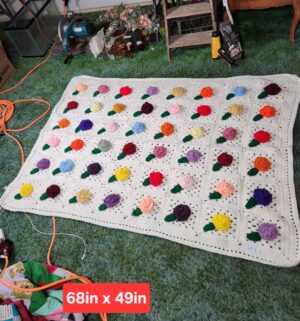 c353- crochet afghan blanket featuring 3D roses - Image 1