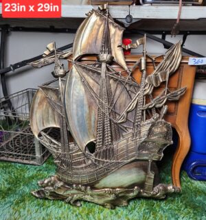 c360- Syroco wood Spanish galleon or pirate ship wall plaque. Damaged, repaired - Image 1