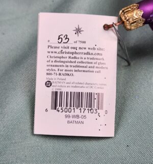d97- Christopher Radko Limited Edition Batman glass ornament - Image 3