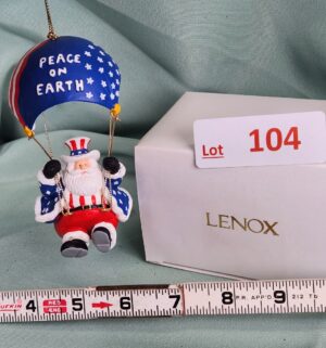 d104- Lenox 2002 Stars and Stripes Parachuting Santa - Image 1