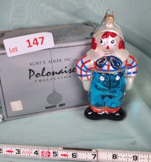 d147- Kurt S. Adler Polonaise Collection Raggedy Andy glass Christmas ornament. - Image 1