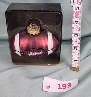 d193- Glass Football Ornament. GKI - Image 1
