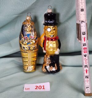 d201- Kurt Adler Ornaments. Mr peanut, Egyptian Mummy - Image 1