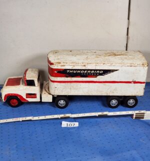 e107- Tonka Thunderbird Express pressed steel toy semi-truck and trailer - Image 1