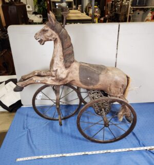 e126- 19th Century hand-carved wooden horse tricycle - Image 1
