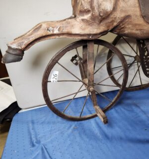 e126- 19th Century hand-carved wooden horse tricycle - Image 3