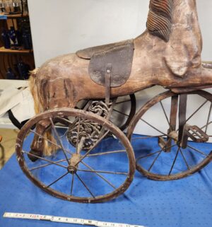 e126- 19th Century hand-carved wooden horse tricycle - Image 11