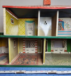 e127- Cohn tin lithograph dollhouse, likely a two-story colonial style - Image 2
